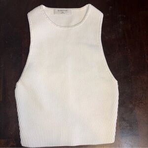 Babaton White Ribbed Knit Sleeveless Tank